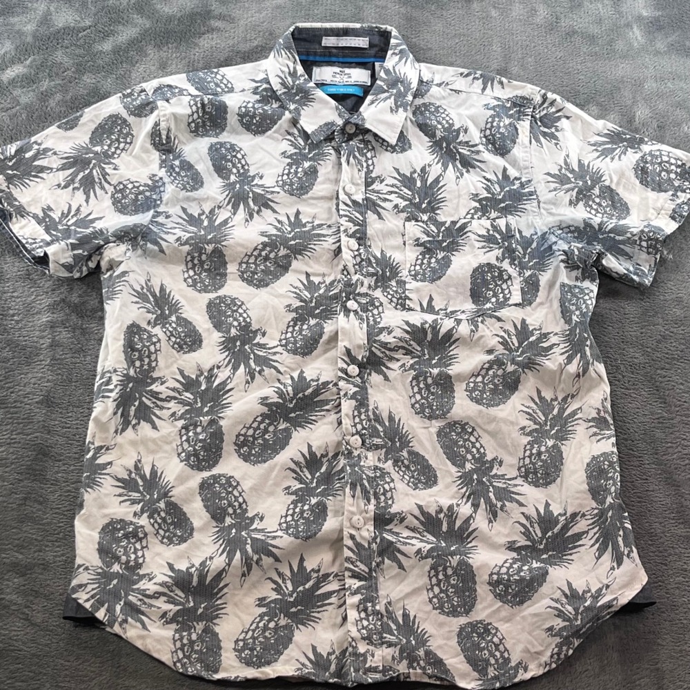 MBX Premium Goods Mens Medium Pineapple Print Cotton Short Sleeve Button Down
